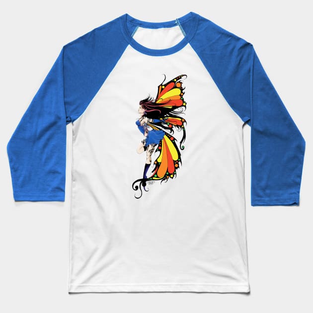 Blue and Pink Fairy Baseball T-Shirt by tigressdragon